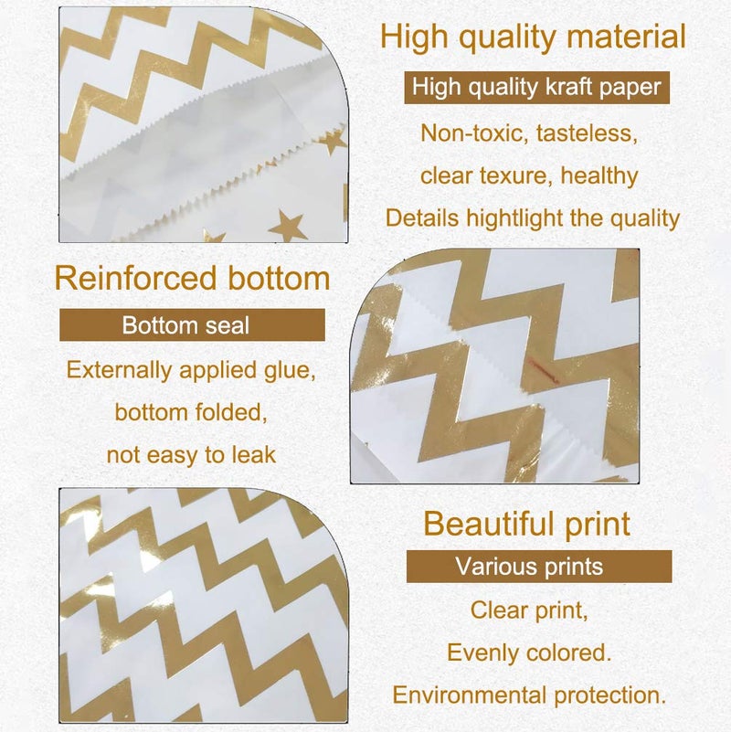 KEYYOOMY 100 Pcs Bright Gold Candy Buffet Bags Small Cookie Bag Polka Dot Paper Treat Bag for Wedding Birthday Party (5 inch x 7 inch) - Image 3